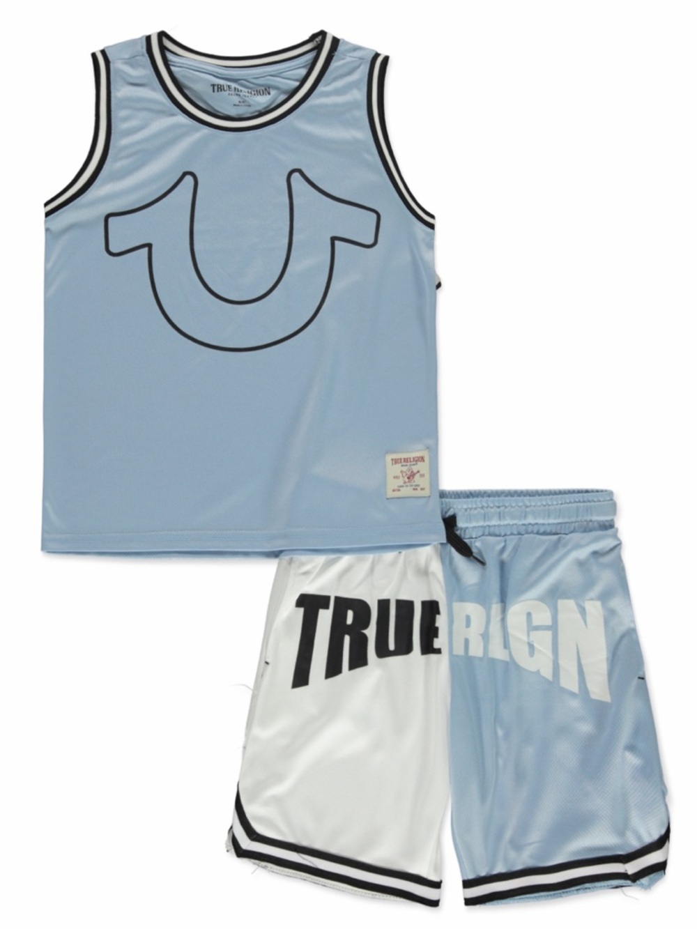 True Religion Light Blue & White Kids Logo Tank and Shorts Set